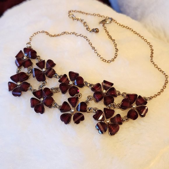 Tilly's Jewelry - Sparkly Dark Red Flower Rhinestone Necklace
